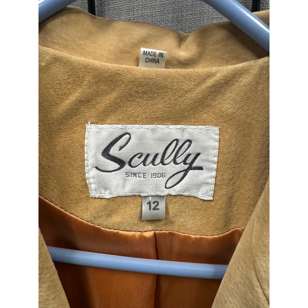 Scully Womens Tan Suede Leather Western Coat Arrow Applique Crest Button Size 12 - Picture 4 of 15